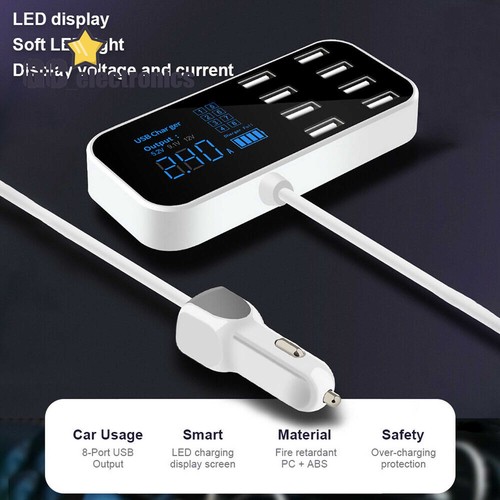 Chargeur de voiture rapide A9S 8 ports multi USB écran LCD 12 V téléphone concentrateur USB A3GS - Photo 3 sur 18