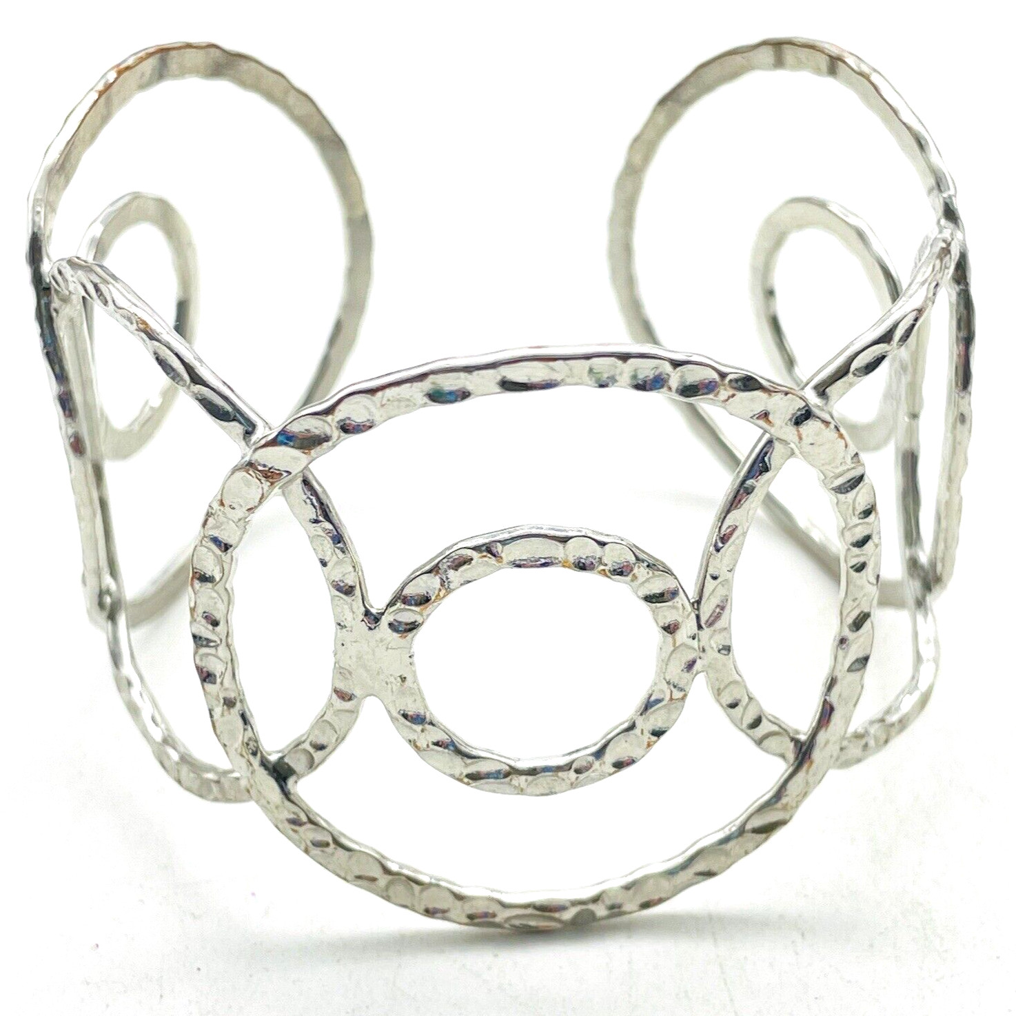 Silver Tone Hammered Open Circle Cuff Bracelet Mo… - image 2