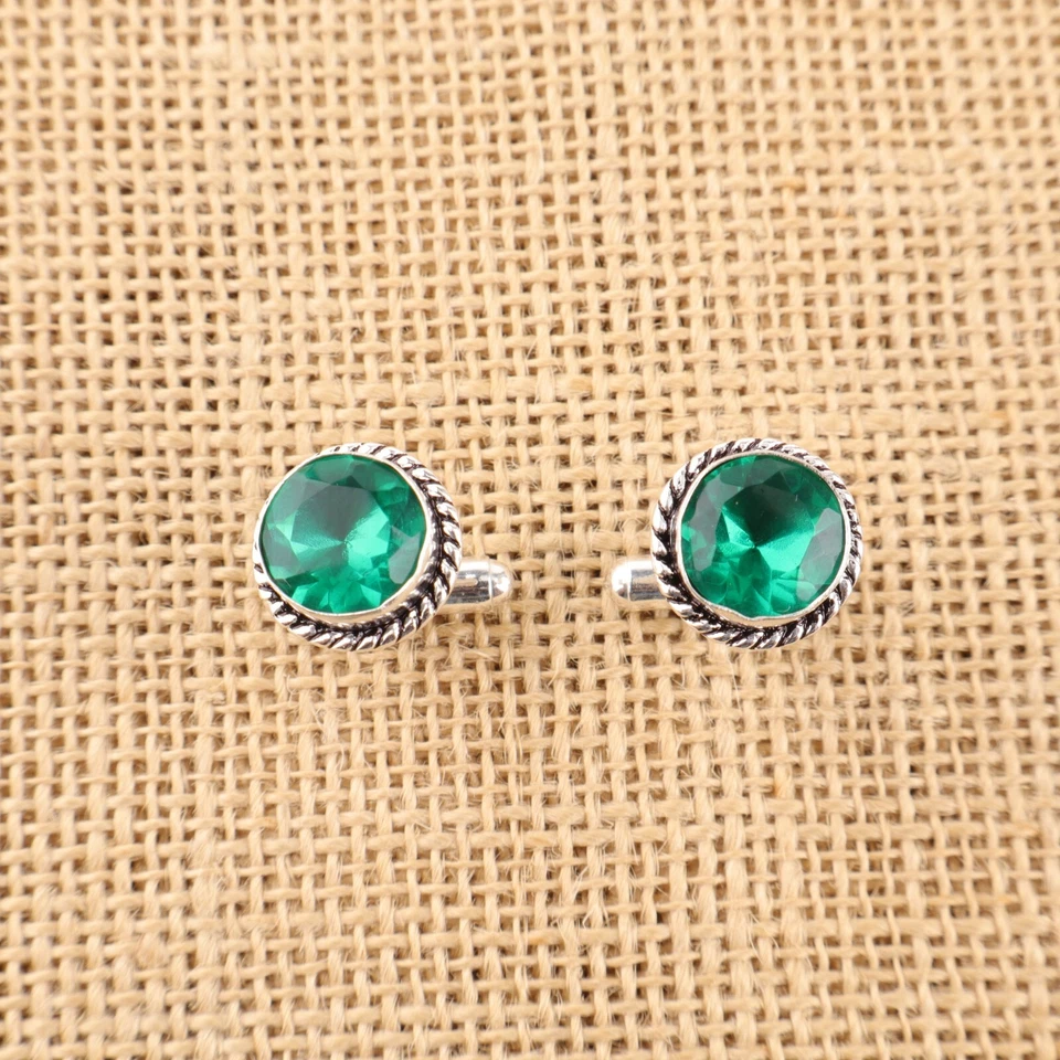 Gemelos de plata de ley 925 genuina verde amatista hermanos regalo aniversario Foto 4 de 4