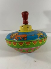 Vintage Tin Spinning Top Toy 6 Inch Spinning Metal Works Great lion giraffe