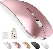 Rose Gold Rechargeable Bluetooth Wireless Mouse,2.4GHz USB Type-C Receiver Mouse