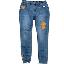 Judy Blue Skinny Jeans Women 13/31 Blue Patch Distress Denim Boho Hippie JB88507