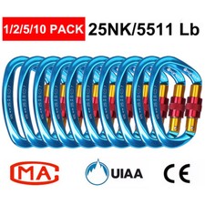 1-10 Pack 25KN Heavy Duty Aluminum Carabiner Screwgate Locking Clip Hook US UIAA