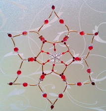 CHRISTMAS BEADED LARGE SNOWFLAKE ORNAMENT IN RED AND GOLD WITH CZECH BEADS