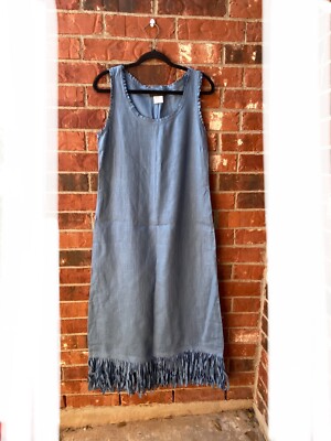 Vintage Harve Benard Womens 8 Lagen Look Linen Fringe Blue Long Dress  Minimalist | eBay