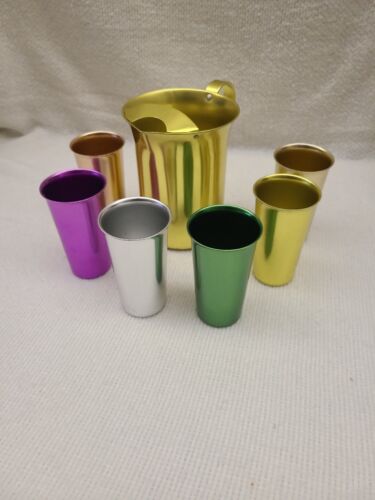 Mid Century Modern Vintage Aluminium Krug & 6 Tassen Markenlos Top Zustand. - Bild 8 von 8