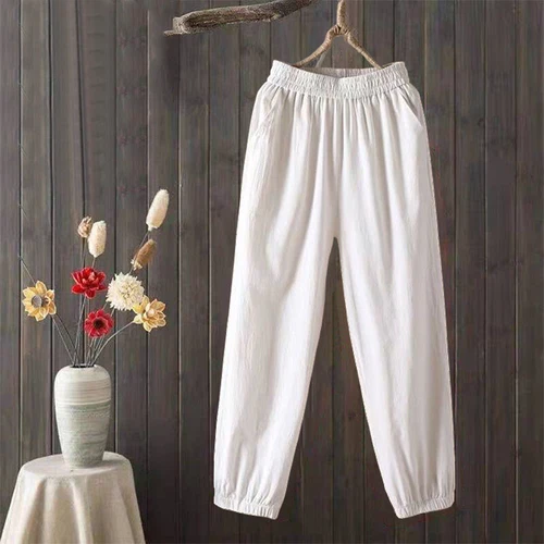 Retro Cotton Harem Pants with Pockets Women Elastic Waist Loose Casual Plus Size - Picture 6 of 22