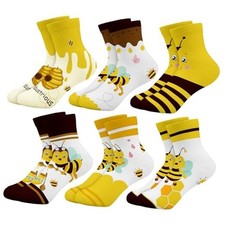 Dinosaur Koala Shark Girls Boys Socks Funny 9-14 Years Ankle 6 Pairs - Bees