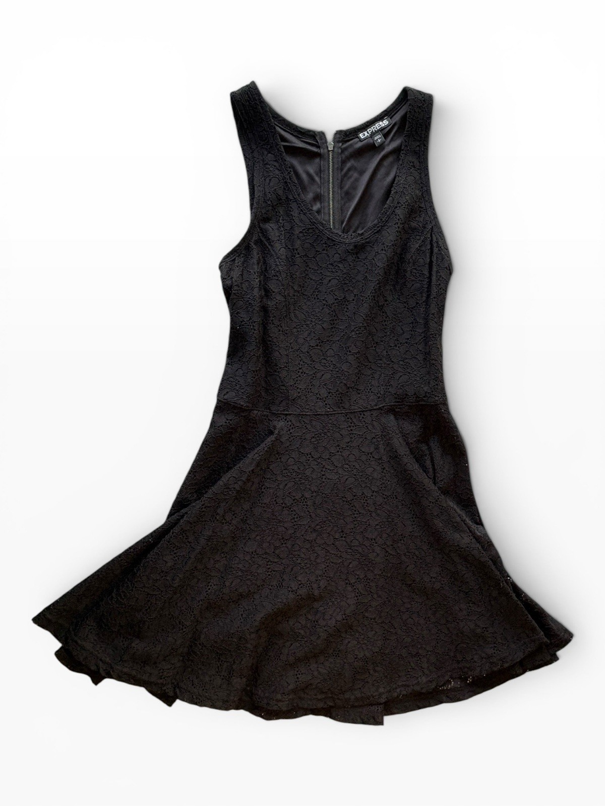 Express Black Floral Lace Fit & Flare Dress Sleeveless Scoop Neck Size Small