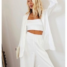 NWT Show Me Your MuMu Felix White Luxe Satin Blazer Button Front Jacket 2XL