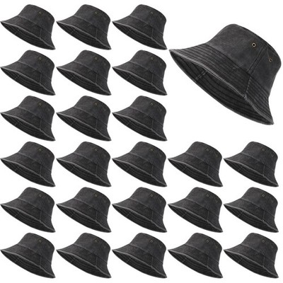 Sureio 24 Pcs Washed Cotton Bucket Hats Bulk for Women Small-Medium, Black