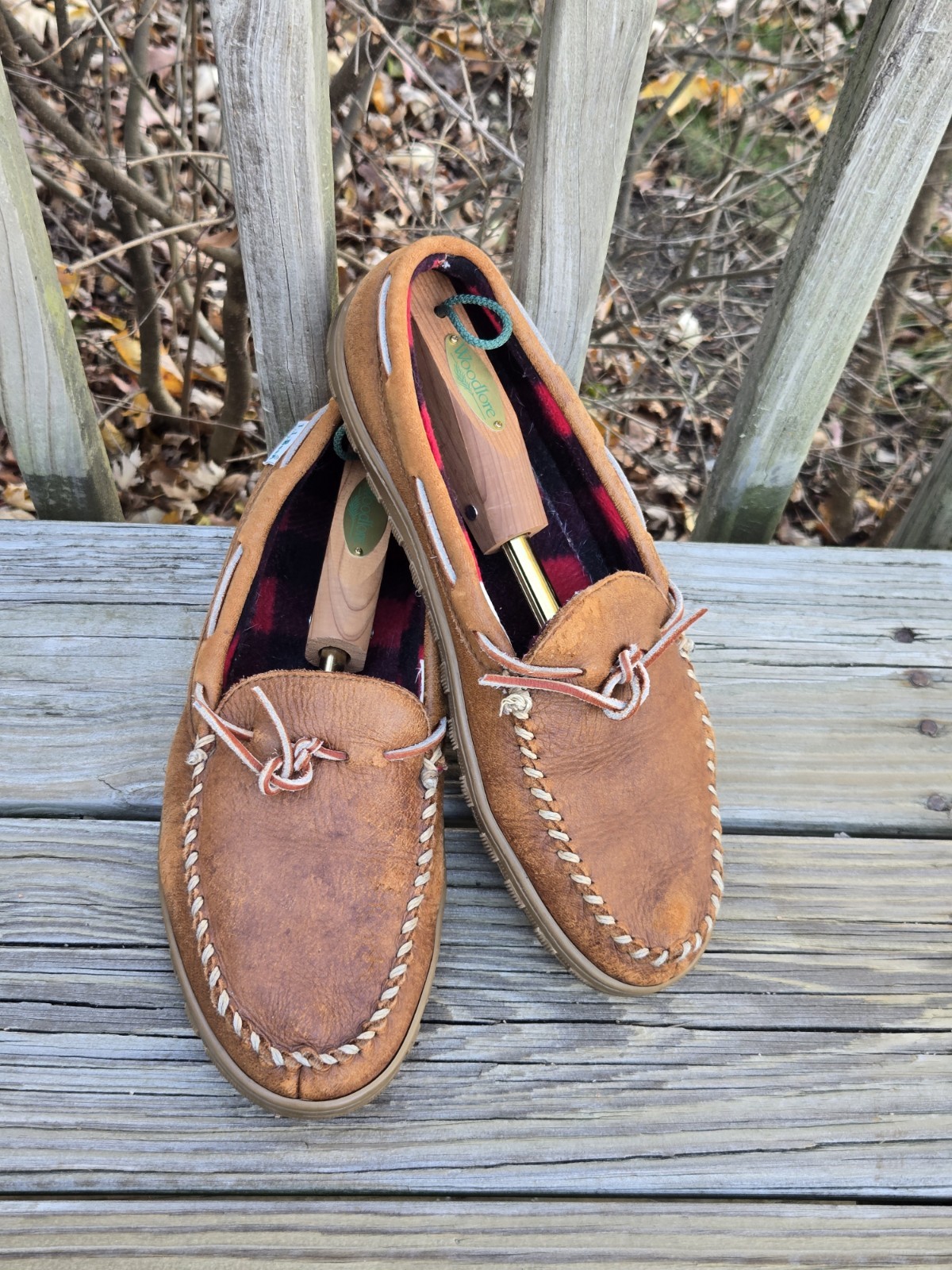 LL Bean Handsewn Flannel Lined Mocs Leather Boat Shoes Loafers Men's Size 11