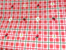 CRANSTON PINK PLAID STRAWBERRY FLOWER COTTON FABRIC QUILT CRAFT 2Y X 44" NOVELTY