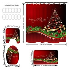 4x Merry Christmas Bathroom Set Christmas Tree Pattern Shower Curtain Home Decor