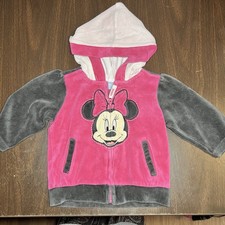 Vintage Disney Minnie Mouse Velour Hoodie Toddler Girls 12M Pink 90s-Y2K VGC