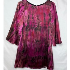 Alice + Olivia Womens XS Pink/Black Silk Blend Tie Dye 3/4 Sleeve Mini Dress