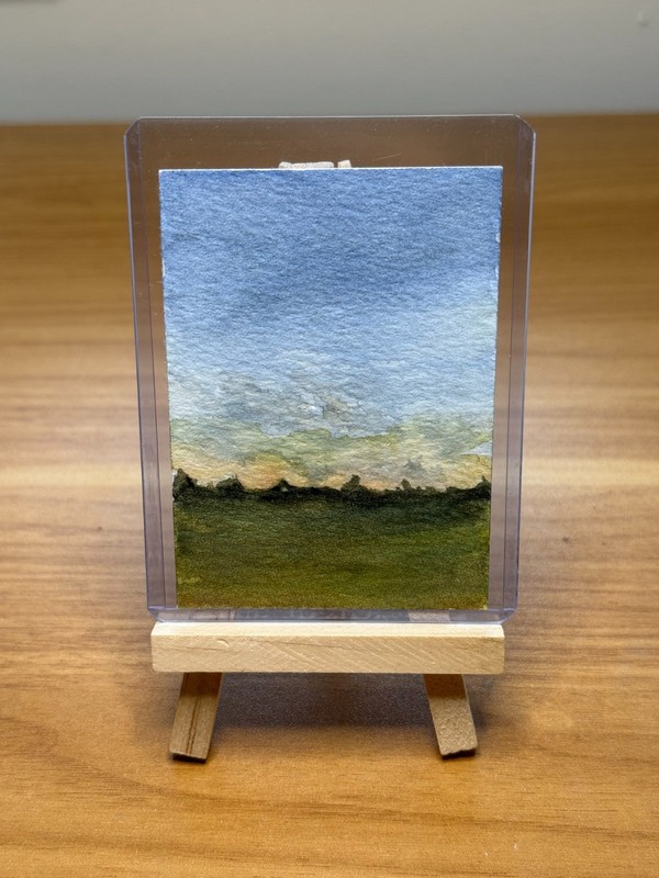 ACEO Original Painting- "Sunrise in the Field" Watercolor Painting 2.5x3.5
