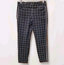 Old Navy Pixie Ankle Pants Womens Sz 2 Black Grid Plaid Mid Rise Stretch Casual