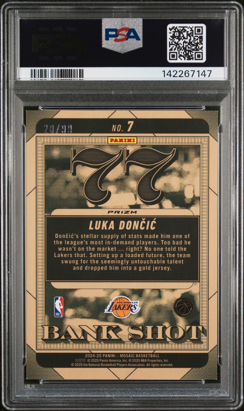 2024 PANINI MOSAIC BANK SHOT PURPLE #7 LUKA DONCIC 20/99 PSA 9 view 2