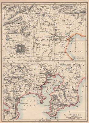 OSTASIEN. Peking Peking und Tokio Umgebung. JOHNSTON 1906 alte antike Karte