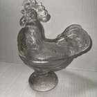 Vintage 8.5" Clear Glass Depression Style Rooster  Candy Dish Bowl As Is