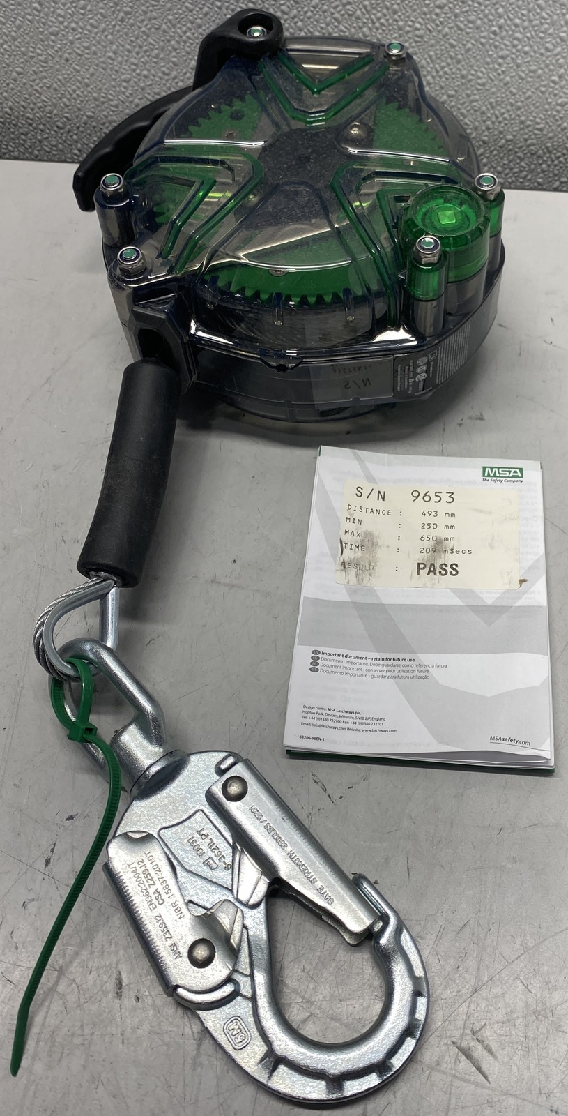 MSA Safety Self Retracting Lifeline 20FT 310Lb Weight Capacity PN: 63206-00A