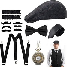 1920s Mens Costume Accessories Set for Gatsby Fancy Dress Bow Tie Pocket Watch 