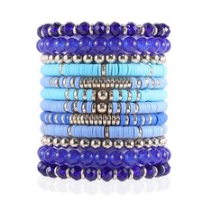 12Pcs Heishi Clay Bead Bracelets For Women, Boho Colorful Surfer Stackable Cryst