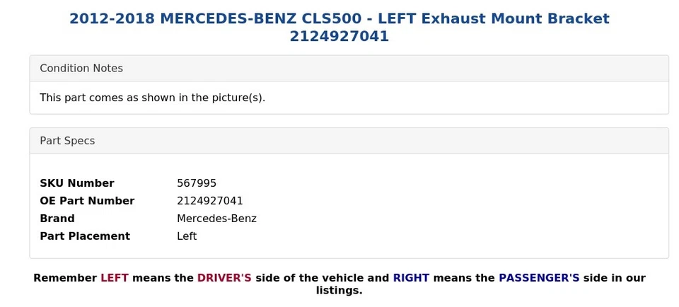 Mercedes-Benz CLS500 2012-2018 - Soporte de montaje de escape izquierdo 2124927041 Foto 4 de 4