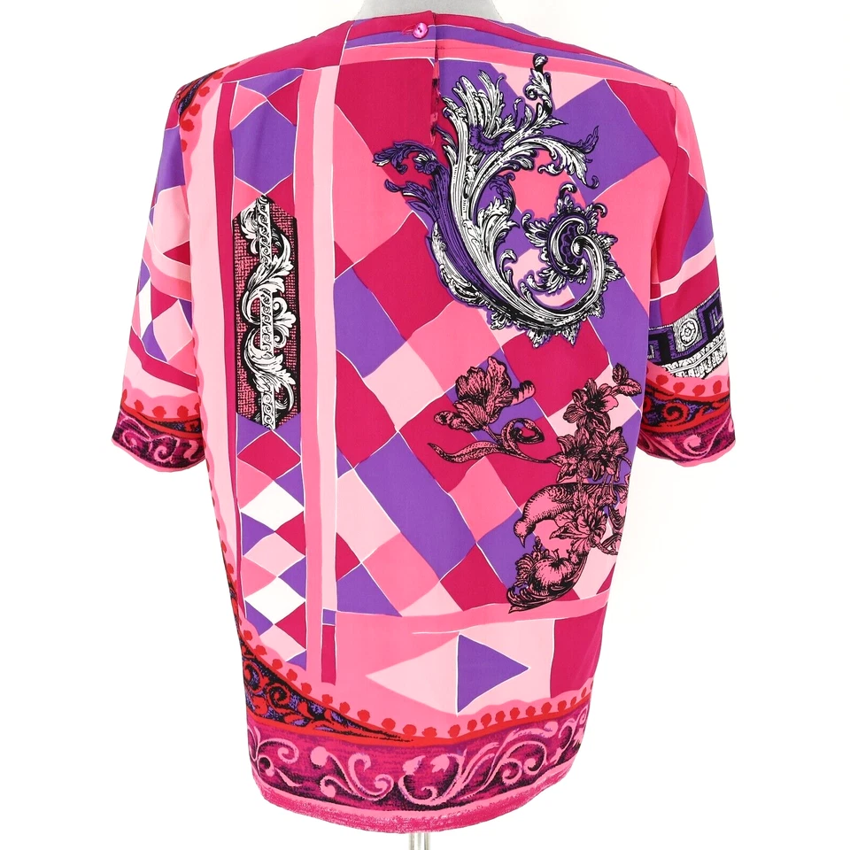 Blusa Louis Feraud Top Mujer 8 Rosa Púrpura Estampado Almohadillas para el Hombro Años 90 De Colección Foto 2 de 4