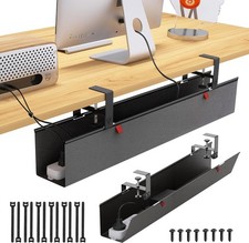 Under Desk Cable Management Tray - Cord Management - Clamp/Screw Mount - Black