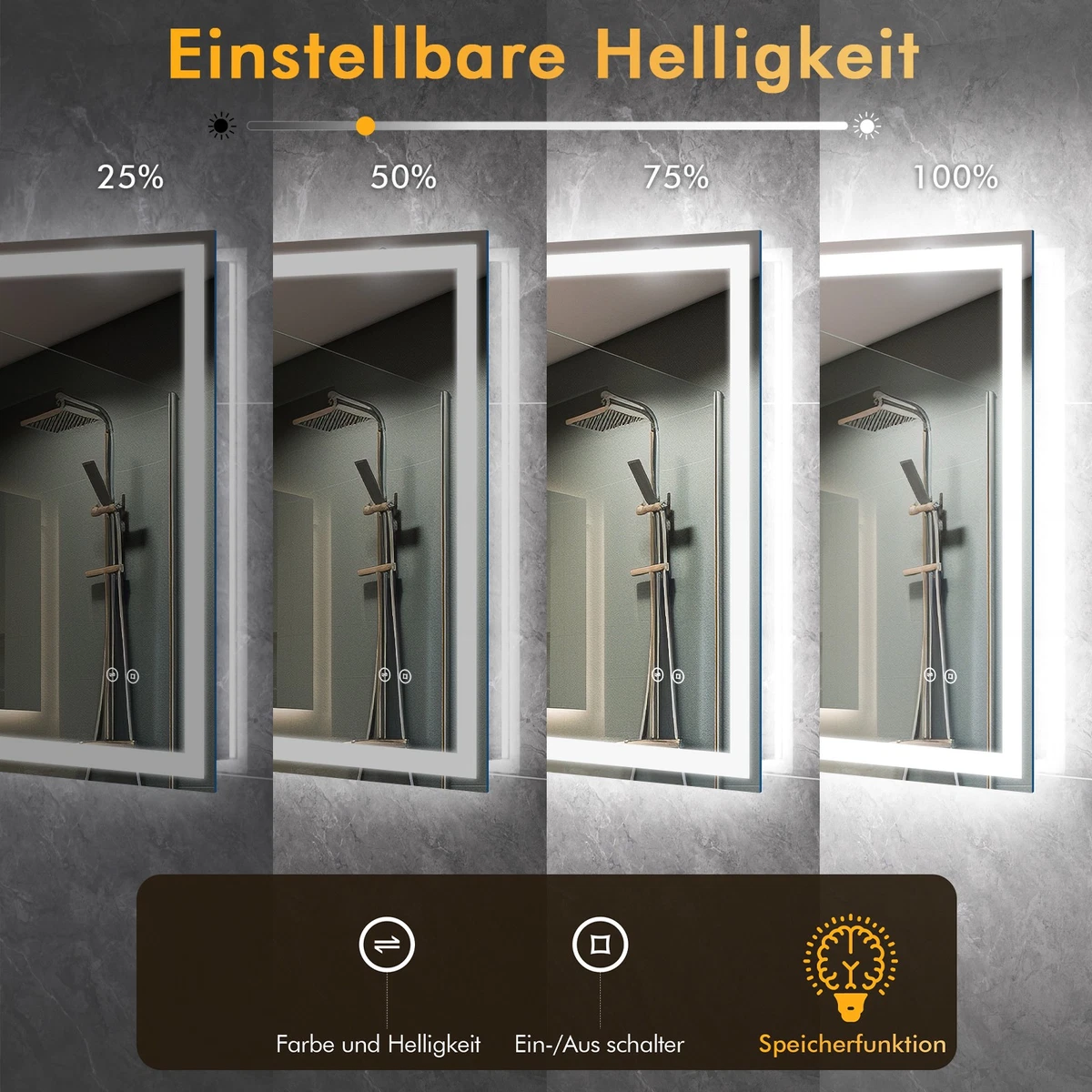Badspiegel LED 100x60cm 3 Lichtfarben Dimmbar Wandmontage Touch-Schalter
