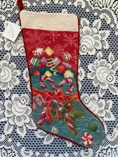 SFERRA Needlepoint Christmas Stocking - Red Candy I