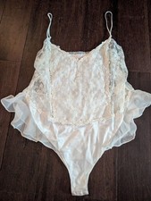 90s 1990s Vintage Silky Ivory White Lingerie Teddy Body Suit Size M Medium
