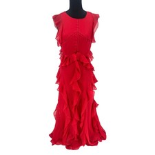 ASOS Maxi Dress Womens 8 Red Ruffle Cutout Tiered Chiffon Romantic Statement