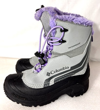 Columbia Youth Waterproof Boots Gray 400 Grams Purple Faux Fur Lining Size 3