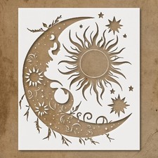 Crescent Moon and Sun Stars Floral Home Decor Reusable Stencil - StencilAir
