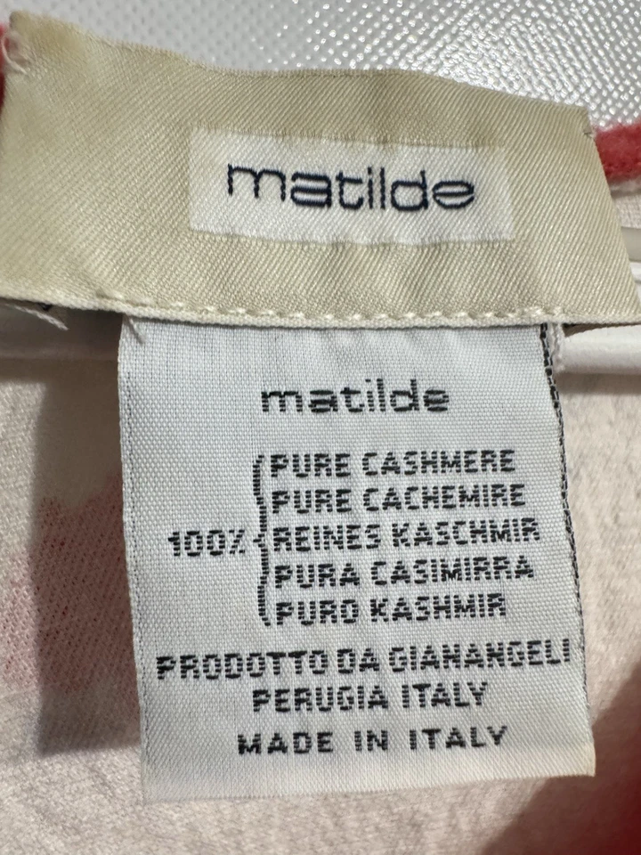 Matilde Size 46 Coral Button Cashmere Mixed Print Cardigan Sweater Floral Italy - Image 2 of 4