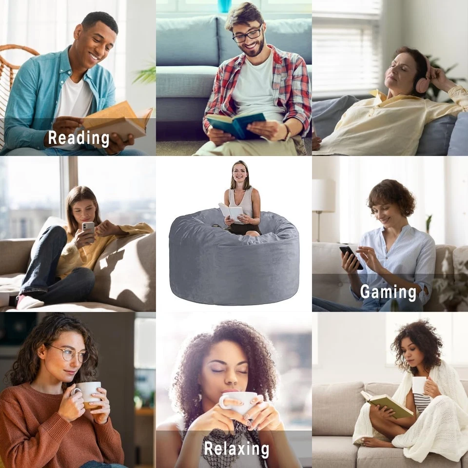 Silla WhatsBedding Bean Bag para adultos con relleno de espuma viscoelástica incluido, Big Kid Foto 2 de 4