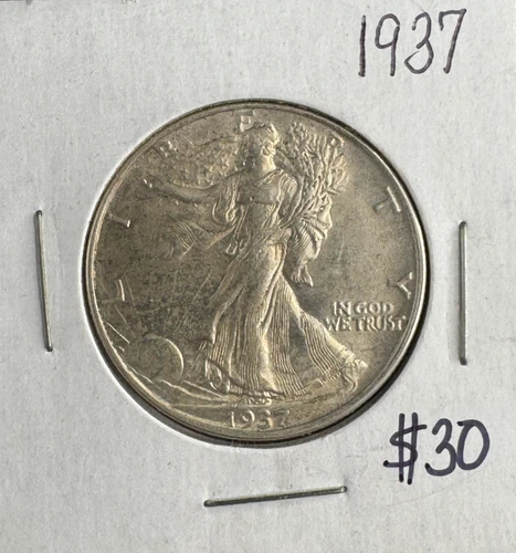 1937 Walking Liberty Half Dollar 90% Silver Great Coin No Reserve 2x2 Holder