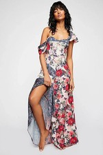 NWT! Free People Women's La Fleur V-Neck Floral Print Maxi Dress Peach-SZ 4
