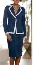 size 10 Kim navy with white contrast trim Skirt Suit by Ashro new