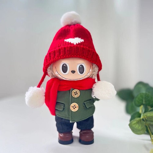 Chinese Red Scarf Green Coat Set for 17cm Plush Dolls Accessory - Bild 8 von 10