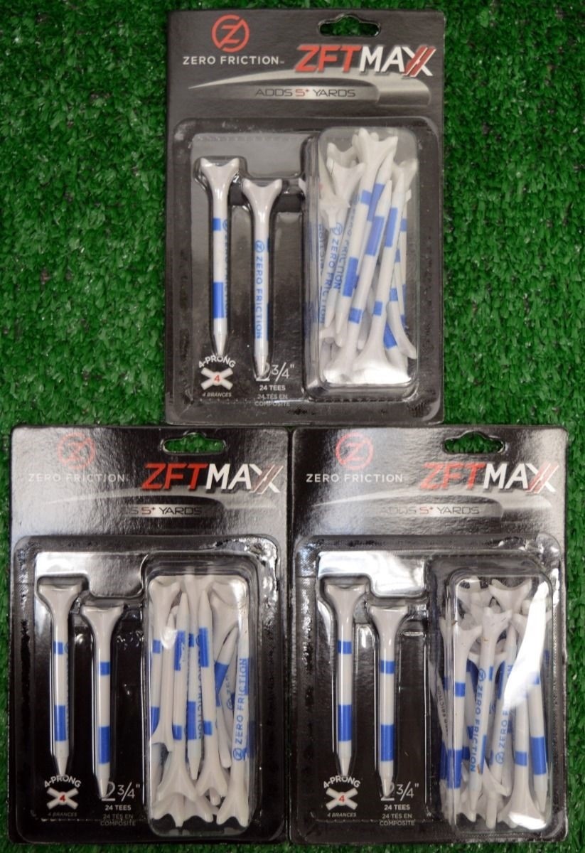 3 Zero Friction ZFVictory Maxx 4 Prong White Golf Tees Packs 2 3/4