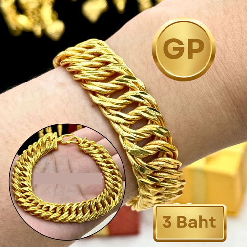 Bracelet Gold GP 24k 23k Yellow Chain Thai Baht 3, 5, 10 Jewelry Gift 6.5-8 in - Picture 2 of 8