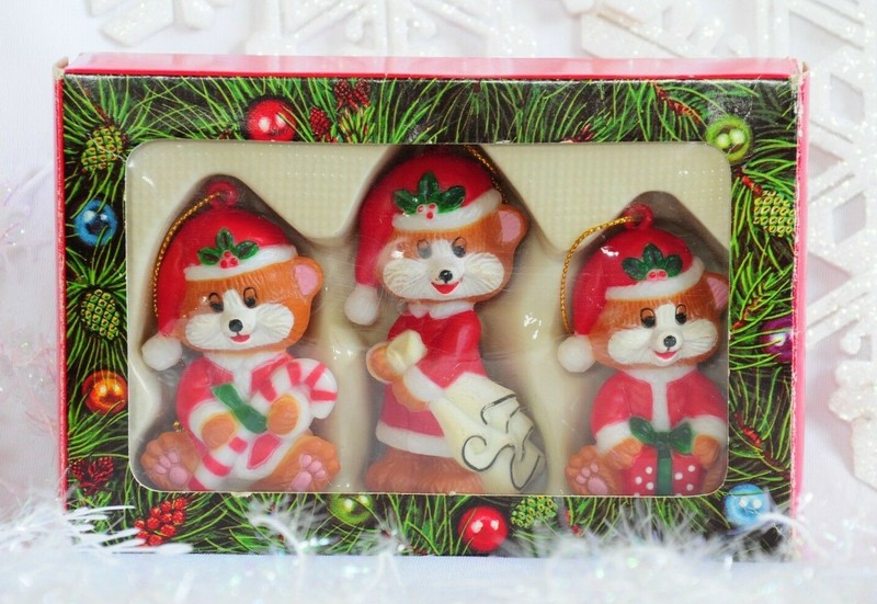 Box Set Hard Plastic Bears Christmas Ornaments