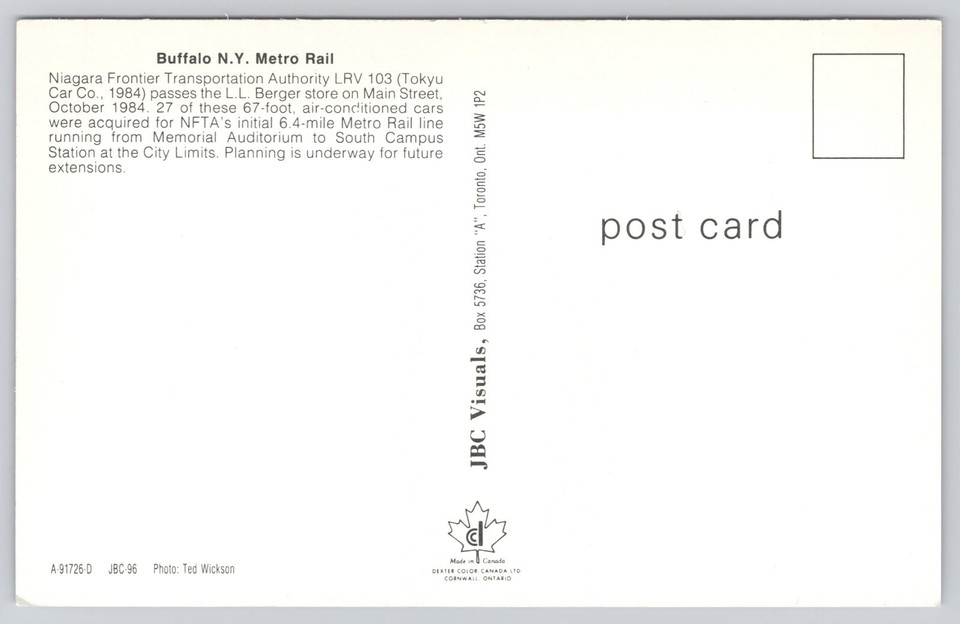 Postcard Metro Rail Cable Car Buffalo New York eBay