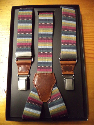 Ethno Hosenträger Multicolor mexx05 mit Ledereinsätzen 36 mm - 100% Made in Italy