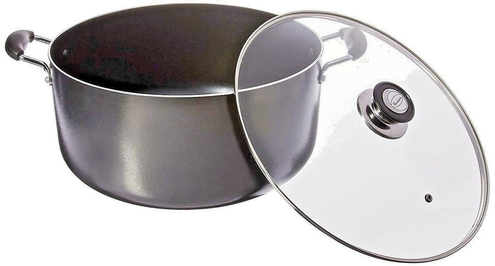 Non Stick Aluminum Sauce/Stock Pot With Glass Lid, 18 Quart, Black