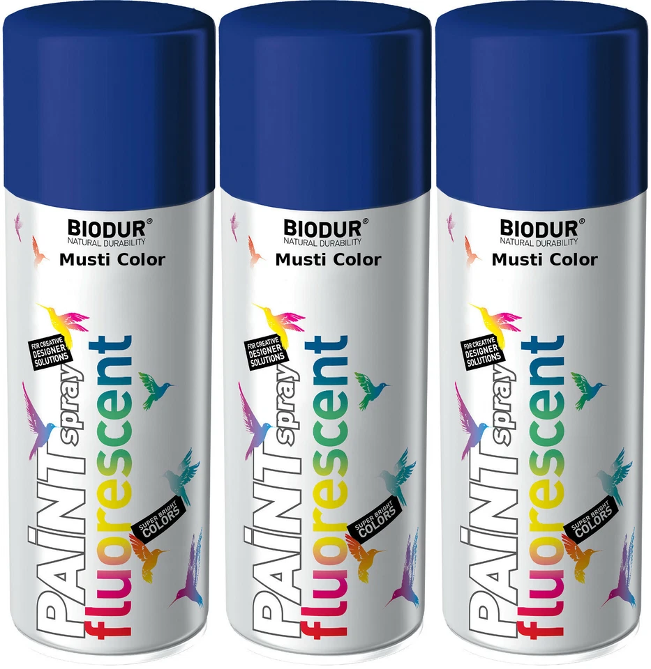 3x400ml Biodur Fluor Markierungsspray Forstspray Leuchtspray Signalfarbe Blau